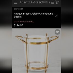 William Sonoma Antique Brass & Glass Champagne Ice Bucket - Art Deco Hollywood